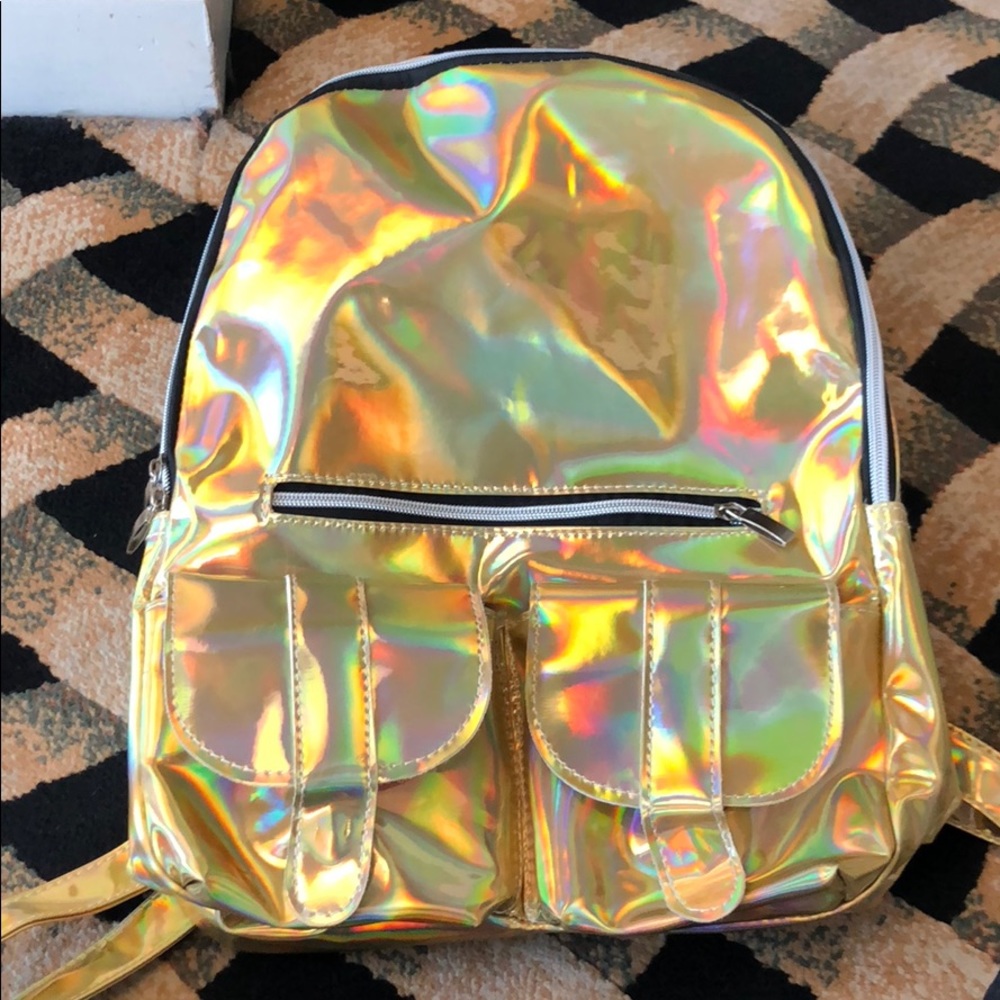 Gold metallic knapsack